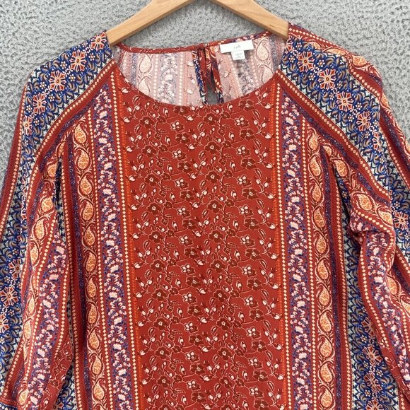 J Jill Top Womens 2X Plus Brown Multi Floral Paisley Long Raglan Sleeve Tunic - Picture 2 of 10